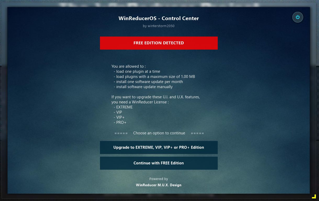WinReducer Software Interface Startuppage